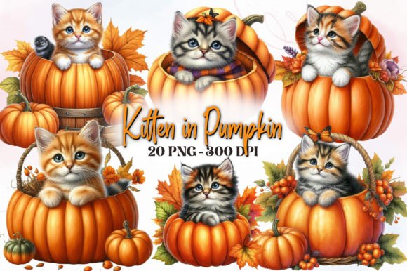 Download Fall Kitten in Pumpkin Clipart - Fall Collection