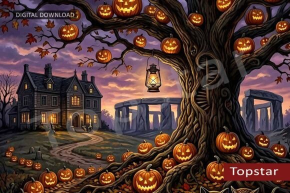 Download Creepy Pumpkin Tree Halloween Wall Art - Premium Resources